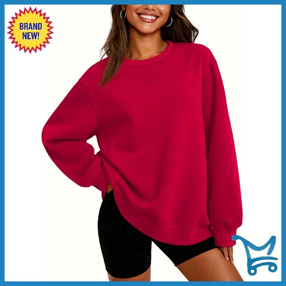 Tops - Women's Fleece Lined Sherpa Pullover Sweatshirt Loose Fit Thermal